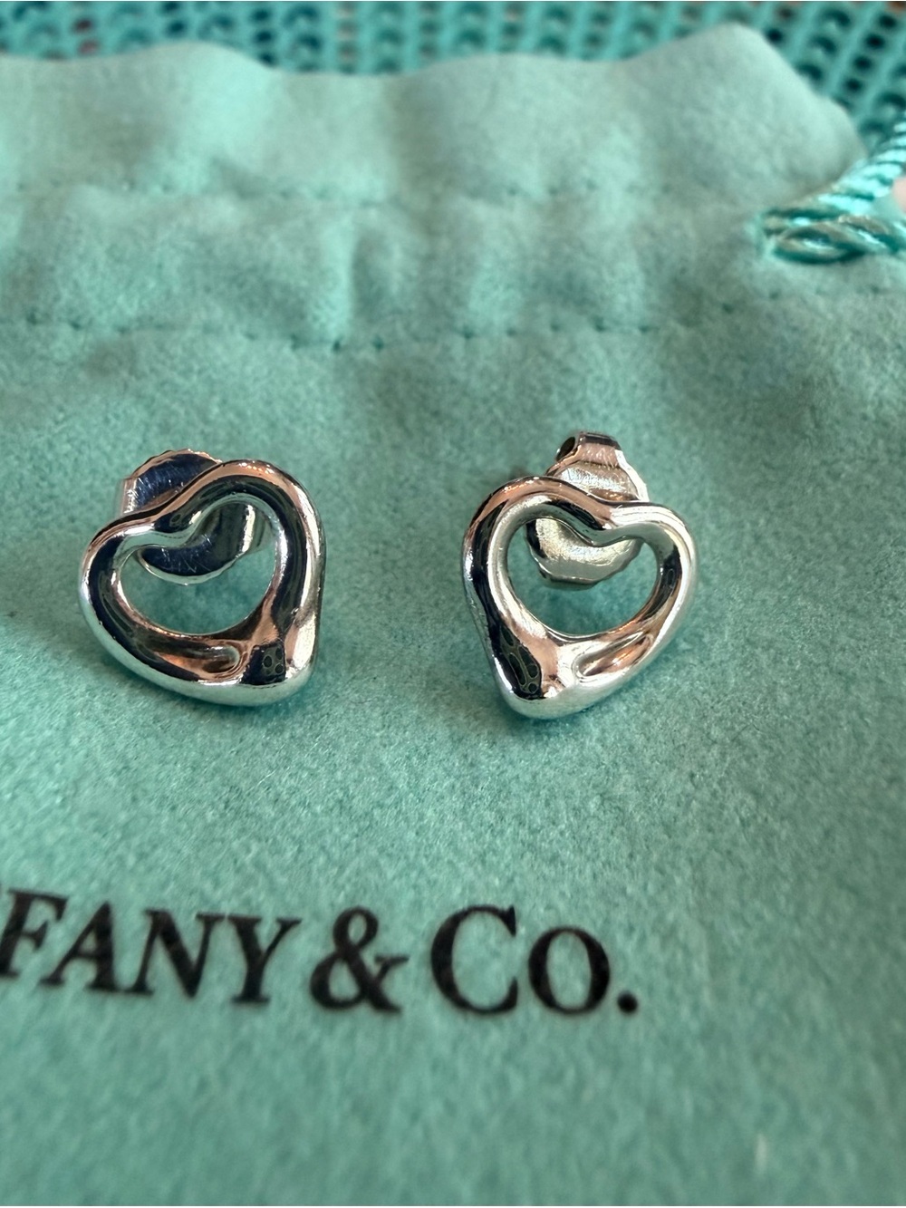 Tiffany & Co. Sterling Silver Open Heart Stud Earrings - Silver